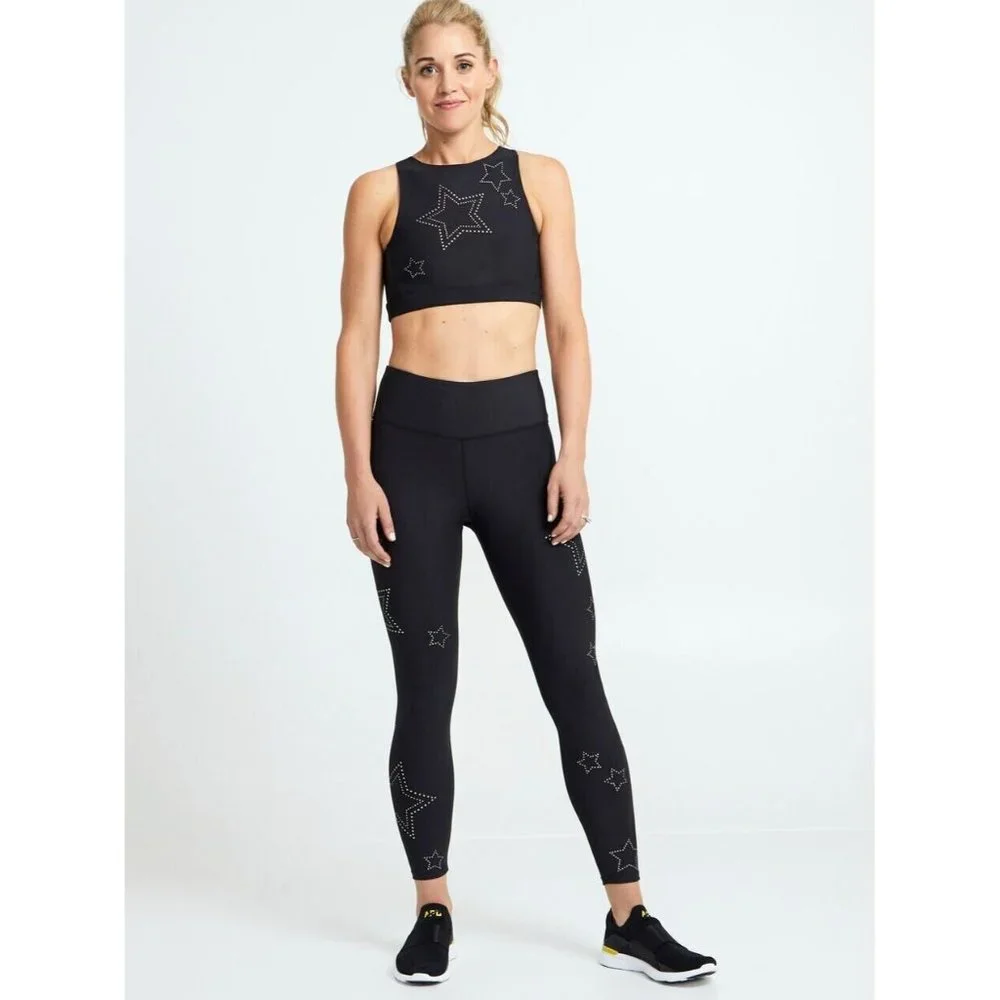 NEW SOUL by SOULCYCLE SOUL Black‎ Star Studded Leggings 7/8 Length  sz.XS